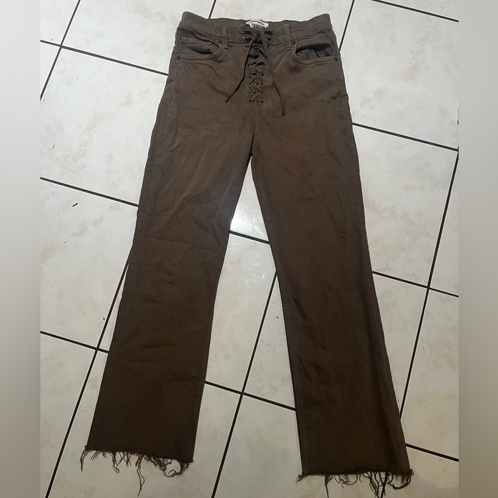 Reformation Brown Lace-Up Straight Leg Jeans
